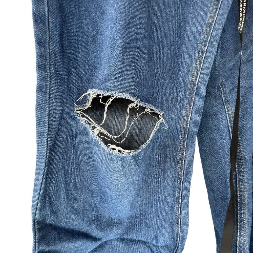 Pretty Little Thing Jeans Womens Plus Blue Distressed Knee Rip Raw Hem 20UK - Picture 4 of 14